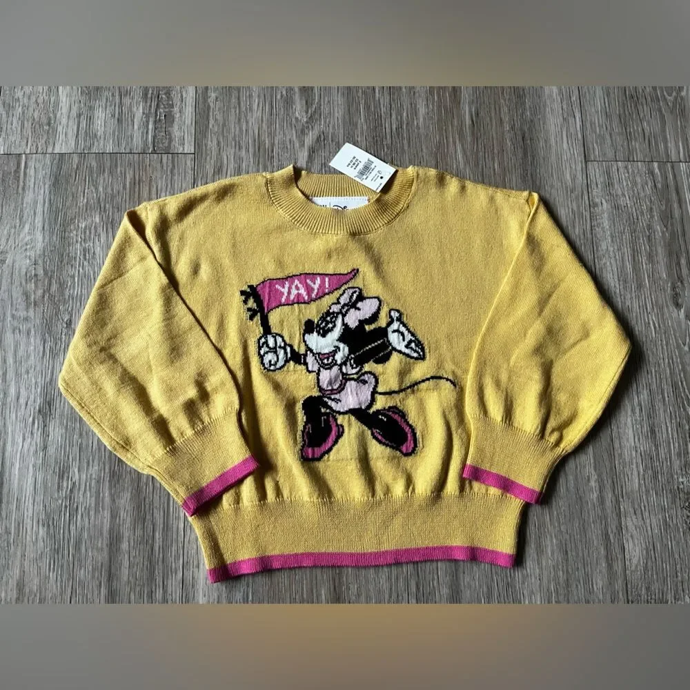 Gap Baby Disney Minnie Mouse Intarsia Sweater Dropped Shoulder Soft Cotton Knit